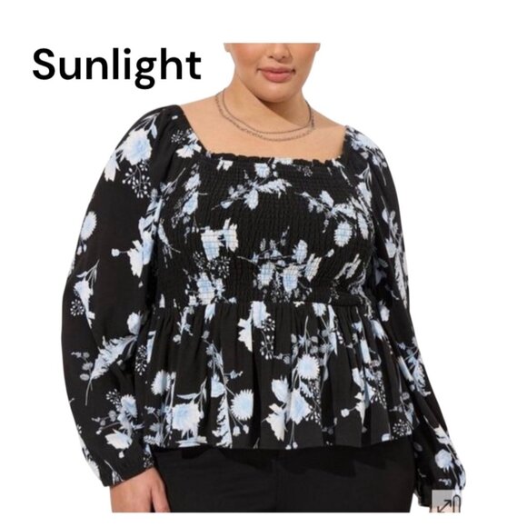 Torrid Floral Print Peplum Top Womens Plus Size 3 Smocked Square Neck - Picture 1 of 13